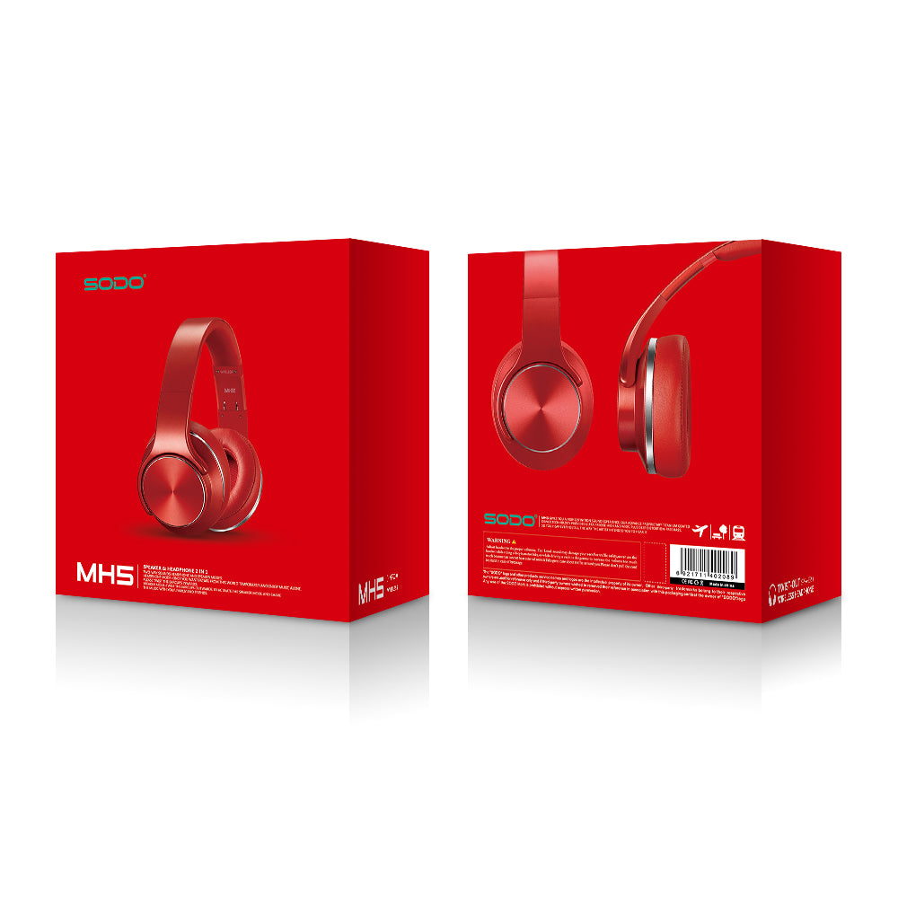 SODO MH5 RED Wireless Bluetooth Headphone with Speaker Headphone